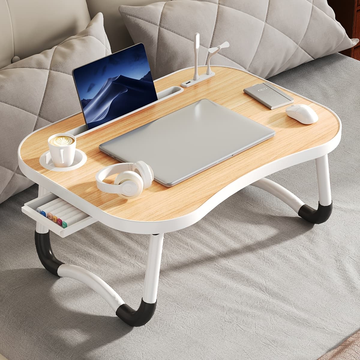 TEMU Laptop Bed Table, Foldable Laptop Desk Bed Table Tray With Usb Ports Storage Drawer, Portable Laptop Stand Folding Breakfast Tray Lap Desk For Bed For Eating, Reading And Working
