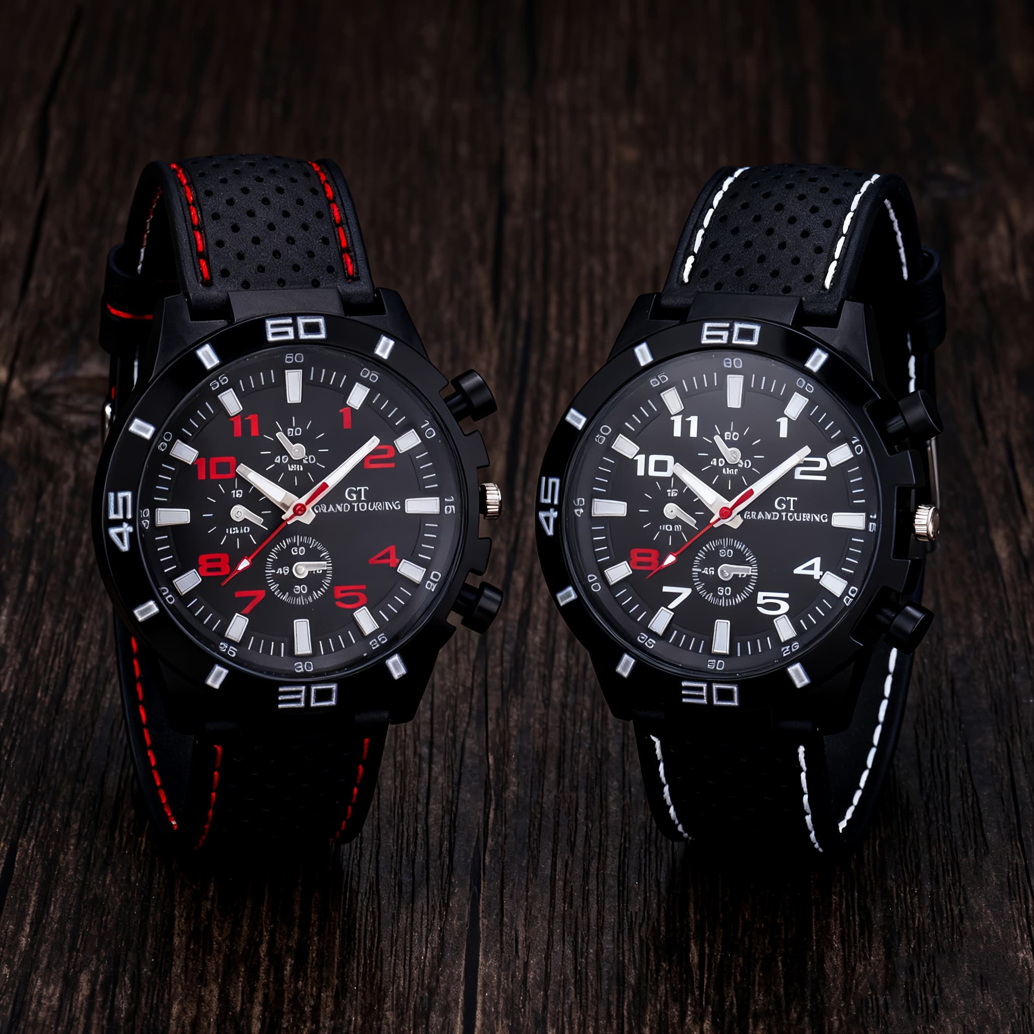 TEMU 2pcs Men's Quartz Watches With Function, Black/red Silicone Strap Sport Watches, Fashion Men's Wristwatch Set