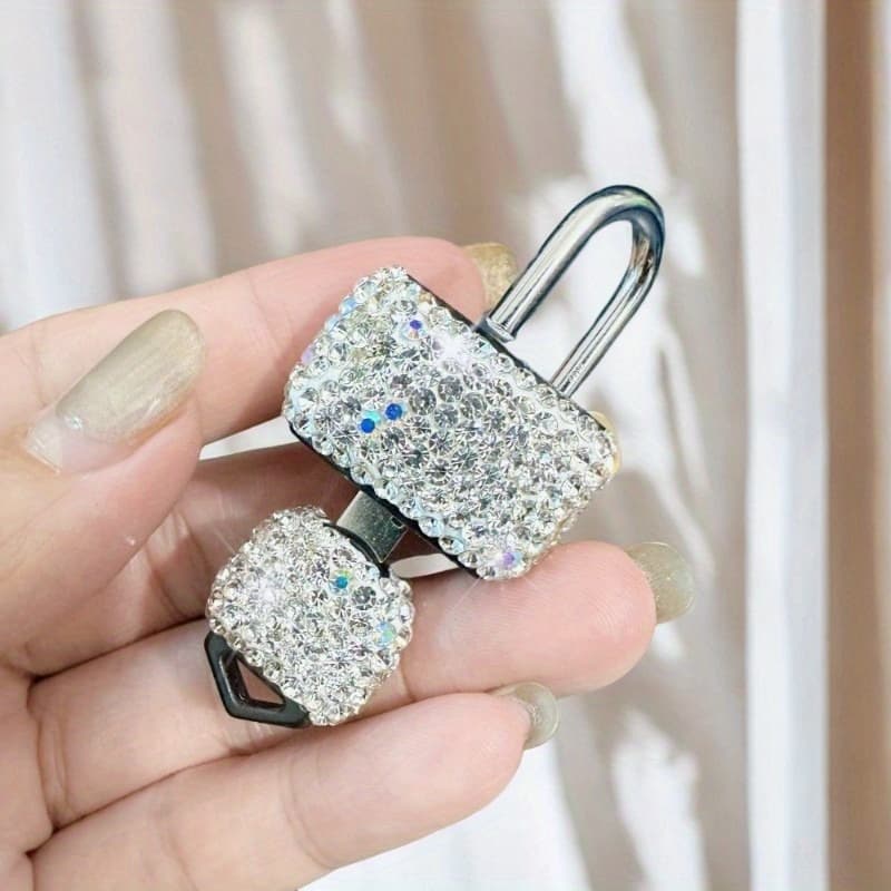 TEMU Fashionable Mini Diamond-encrusted Padlock For Home Security, Anti-theft Drawer Lock, Single-key Operation