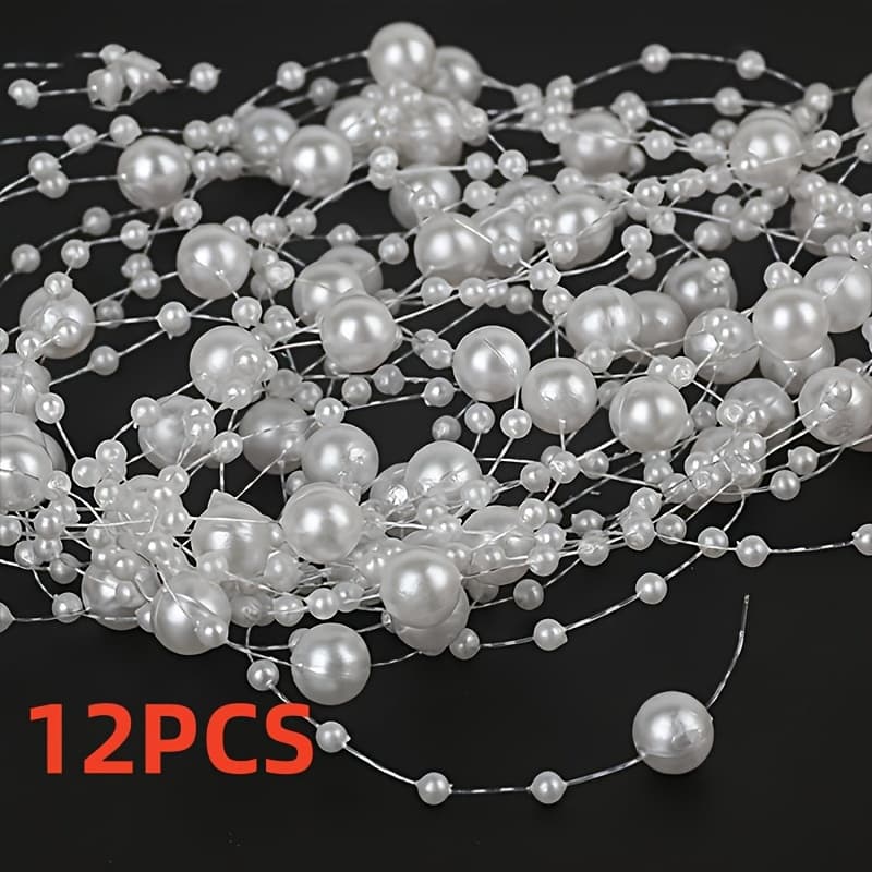 TEMU 6pcs/12pcs - 55.12 Inches Pearl Bead Vase Filler, Floating Candle Pearl Strands, For Wedding Centerpiece Decoration, Wedding Headband Additions Materials. White, Beige, Blue