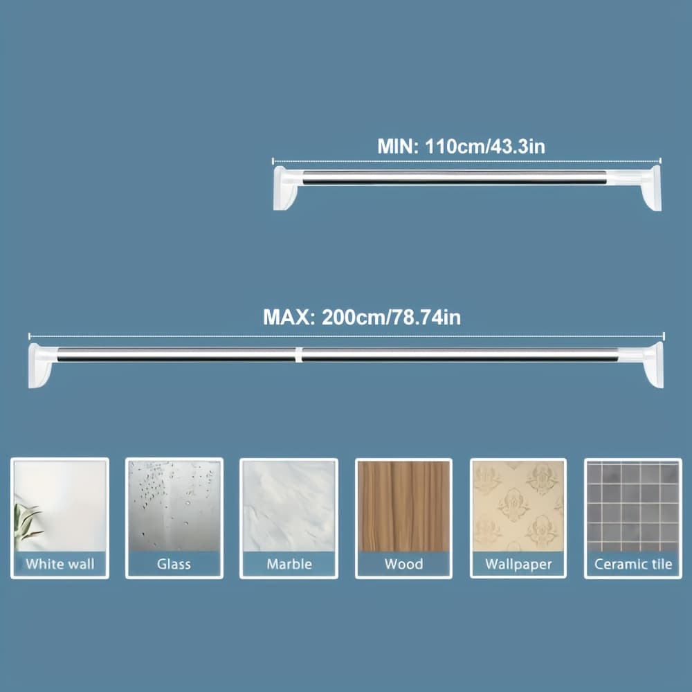 TEMU Multifunctional Adjustable Rod, For Punching Holes, , Used As A Shower Curtain Rod, Door Curtain Rod, Wardrobe Support Rod, Clothes Drying Rod And Bathroom Accessory