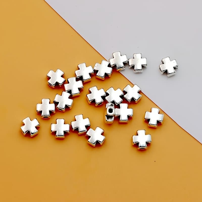 TEMU 20pcs Alloy Crosses Beads Cross Spacer Bead Crosses Charm Alloy Ancient Silvery Tibetan Silvery Making Bracelets Necklaces Crosses Beads Hand Made Additions