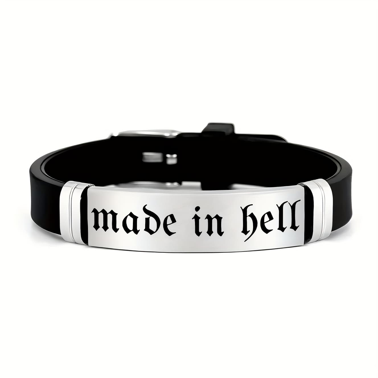 TEMU "made In Bell" Gothic Font Design Bracelet, A Easy And Stylish Accessory For Outfits, Adjustable Strap, 202 202 Stainless Steel Silicone Bracelet