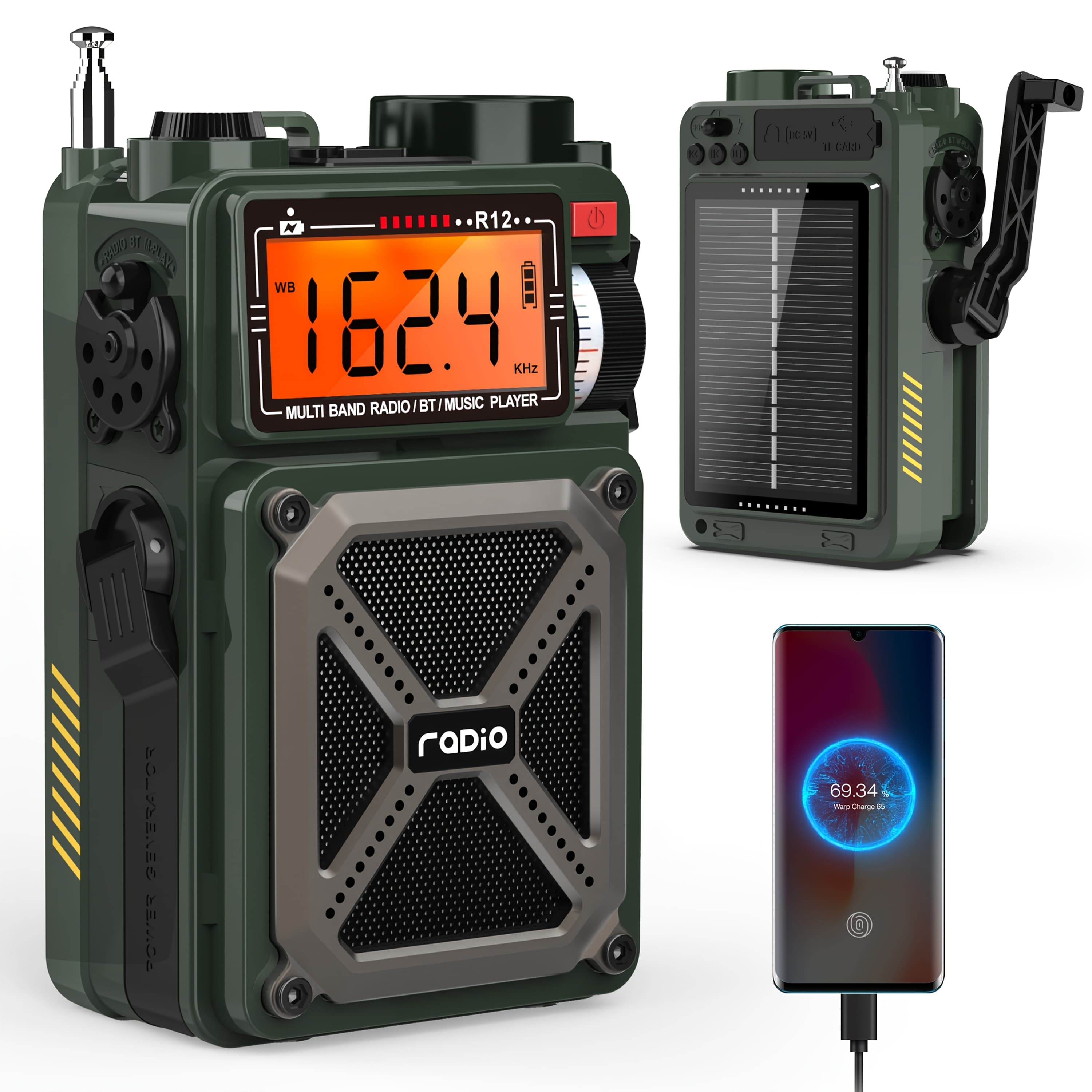 TEMU Shortwave Radio, 4000mah Am Fm Wb Radio, White Noise With Rechargeable Hand Crank Solar And Sos Torch, Digital Portable Am Fm Radio, Usb/tf Emergency Support