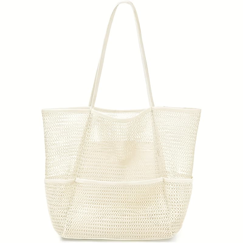 TEMU Women's Large Foldable Mesh Beach Tote Bag - High Quality Sand Resistant With Mini Pockets, Durable Suitable For Pool, Travel Bag
