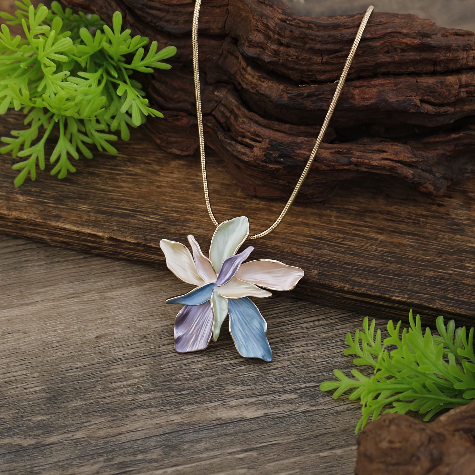 TEMU 1pc Handmade Cloisonne Enamel Double--dimensional Five-petal Flower Pendant Women's Fashion Necklace, Southern European Special Exquisite Design, Elegant And Temperament Jewelry