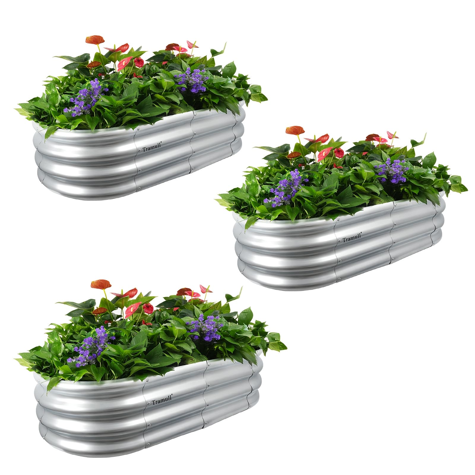 TEMU 3 Pack 4x2x1ft Galvanized Raised Garden Bed Kit Oval Metal Ground Planter Box Outdoor Bottomless Planter Raised Beds For Vegetables Flowers Herbs Fruits, Silvery