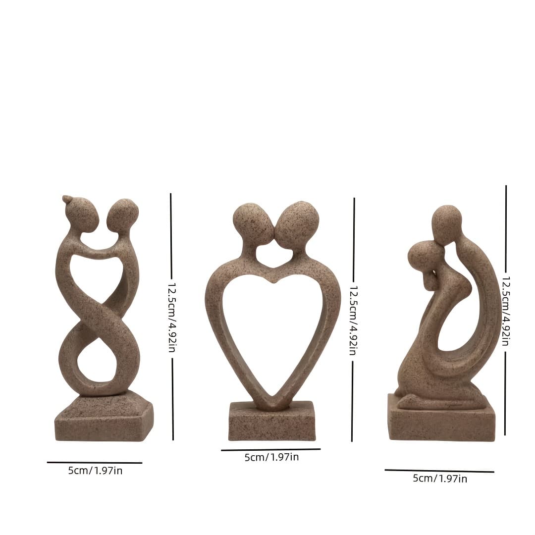 TEMU 3pcs Abstract Art Figure Decoration Sandstone Couple Kissing Resin Art Sculpture - Room Decor, Tv And Wine Cabinet Display, Heart-shaped Design, Gift Or Home Decor