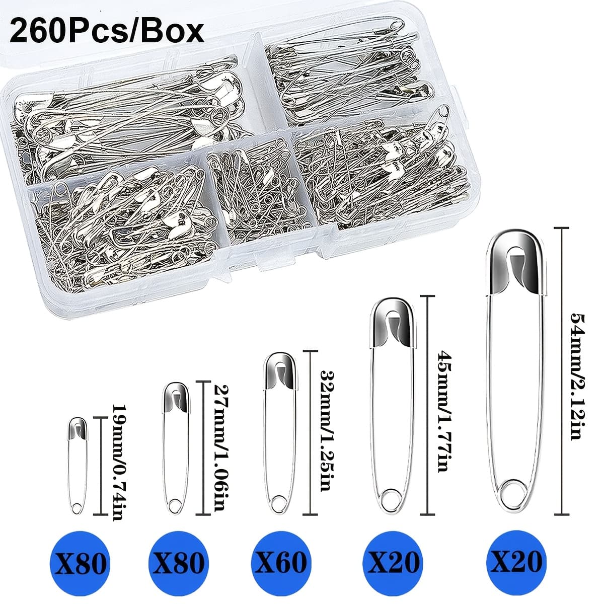 TEMU 260pcs Safety Pins Assorted Size Large Safety Pins And Small Safety Pins For Clothes Sewing