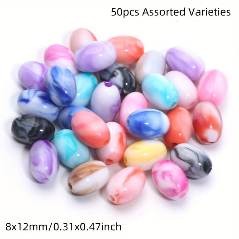 TEMU 8x12mm 50pcs Random Mixed Color Cream Smudge Oval Acrylic Beads For Handmade Necklace Bracelet Earring Making Decorative Accessories