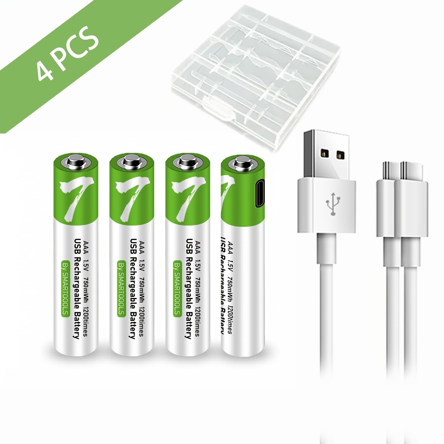TEMU 4pcs Aaa Rechargeable Lithium Batteries, 1.5v 750mwh High Capacity, Usb/type-c Port, Fast Charging In 1.5 Hours, 1200 Cycles , Includes Charging Cable