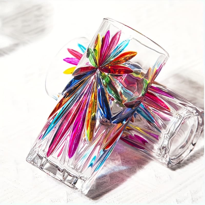 TEMU 4pcs Juice Cup Female New Ins Cup Value Hand-painted Water Cup Fashion Crystal Cups