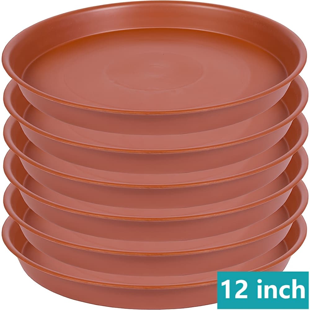 TEMU 6pcs Heavy-duty 12-inch Plant Saucers - Thick Plastic Trays For Indoor/outdoor Pots (fits 6"/8"/10"/12" Planters | Terracotta Color | Multi-use As Bird Bath/water Catchment)