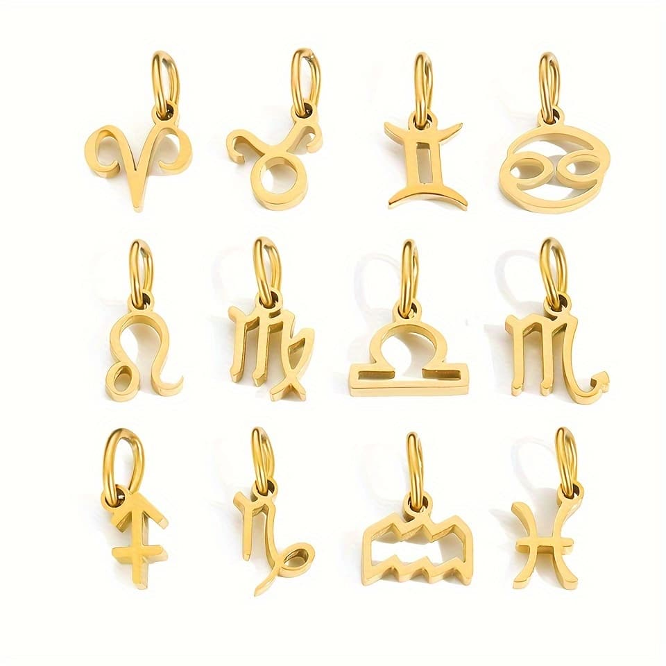TEMU 12pcs Zodiac Pendant Set, Stainless Steel Charm Additions, Jewelry Design, Suitable For Necklaces And Bracelets