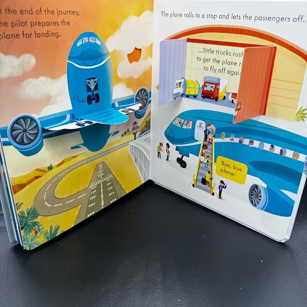 TEMU Durable Book Pop Up "plane" | Cardboard, Foldable Inner Pages, Family Reading, Early Readers English Learning, Cognitive Enlightenment, Language Development, Halloween, Christmas