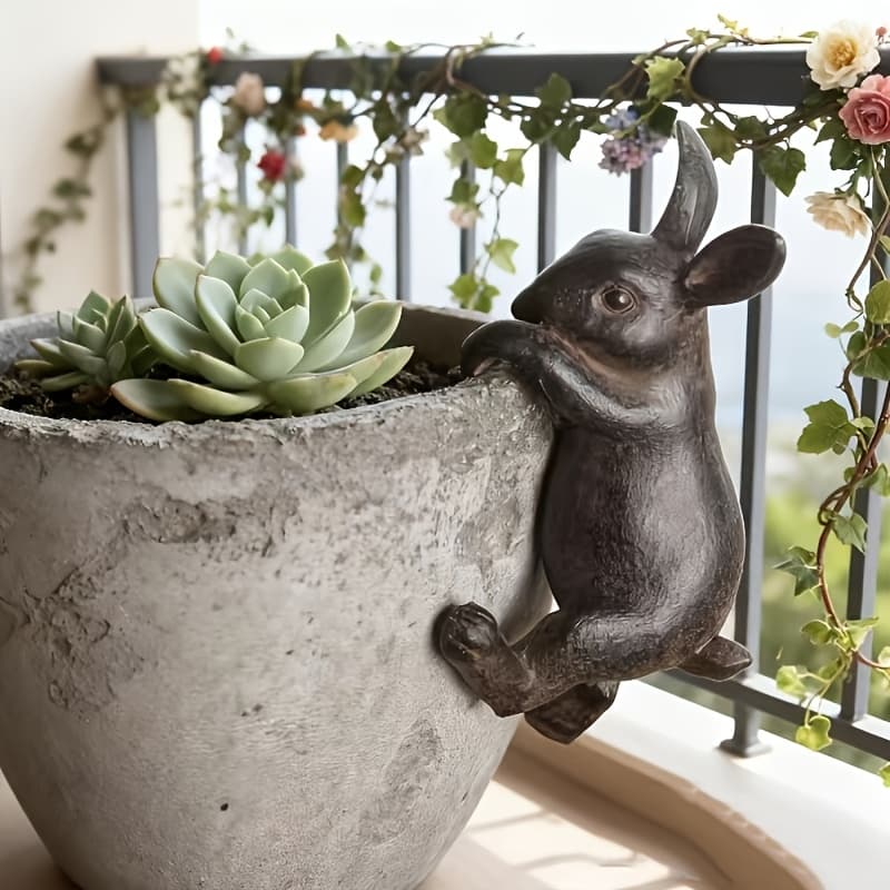 TEMU 1pc Resin Craft Flower Pot Hanger, Decorative Hanging Garden Ornament, Flower Pot Miniature, Home Decor Rabbit Sculpture