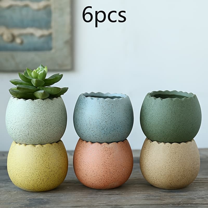 TEMU Random-6/8pcs Succulent Pots With Drainage Half Dragon Egg Shell Design Ceramic Flower Pot Cactus Planter Pots Succulent Plant Pots For Home Office Desktop Windowsill Desktop Decorations