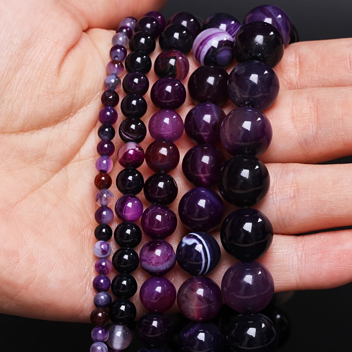 TEMU 1 Strand Natural Stone Beads, Round Purple Striped Agate, Loose Spacer Beads For Making, Bracelets, Necklaces - 4/6/8/10mm, Beads For Jewelry Making