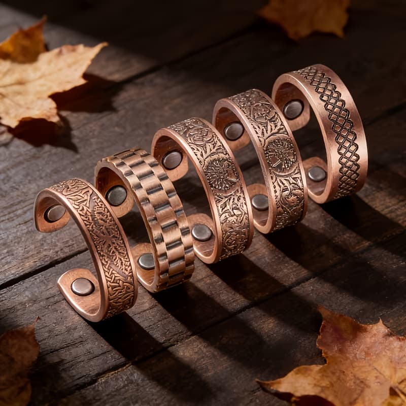 TEMU Set Of 5 Adjustable Copper Rings, Perfect For Men And Women, Ideal Gifts For And Father's Day, A Wonderful Option For Your Dear