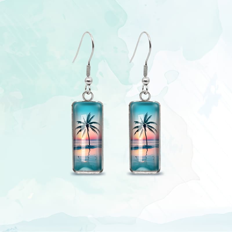 TEMU 1pair Summer Beach Dangle Earrings, Glass Dome Rectangular Earrings