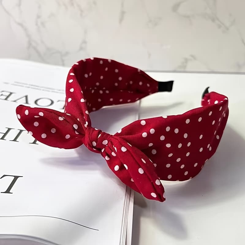 TEMU Chic Vintage Polka Dot Bow Headband With - Sweet Fabric Wide Hair Hoop, , Single Pack