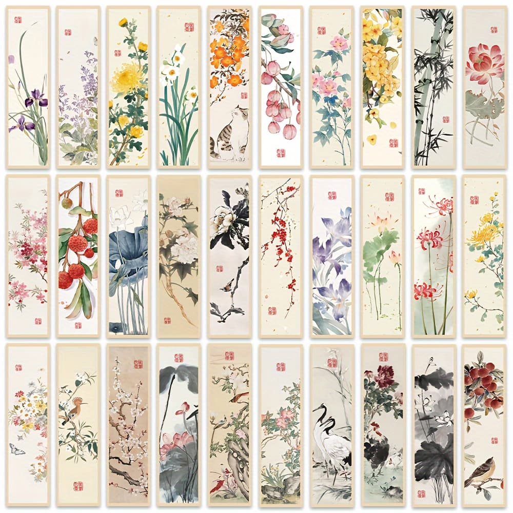 TEMU 30pcs Chinese Traditional Painting Bookmarks, Chinese Style Ink Wash Painting Decorative Reading Page Markers, Paper Cards, Student Stationery, Creative Gift, Book Clips