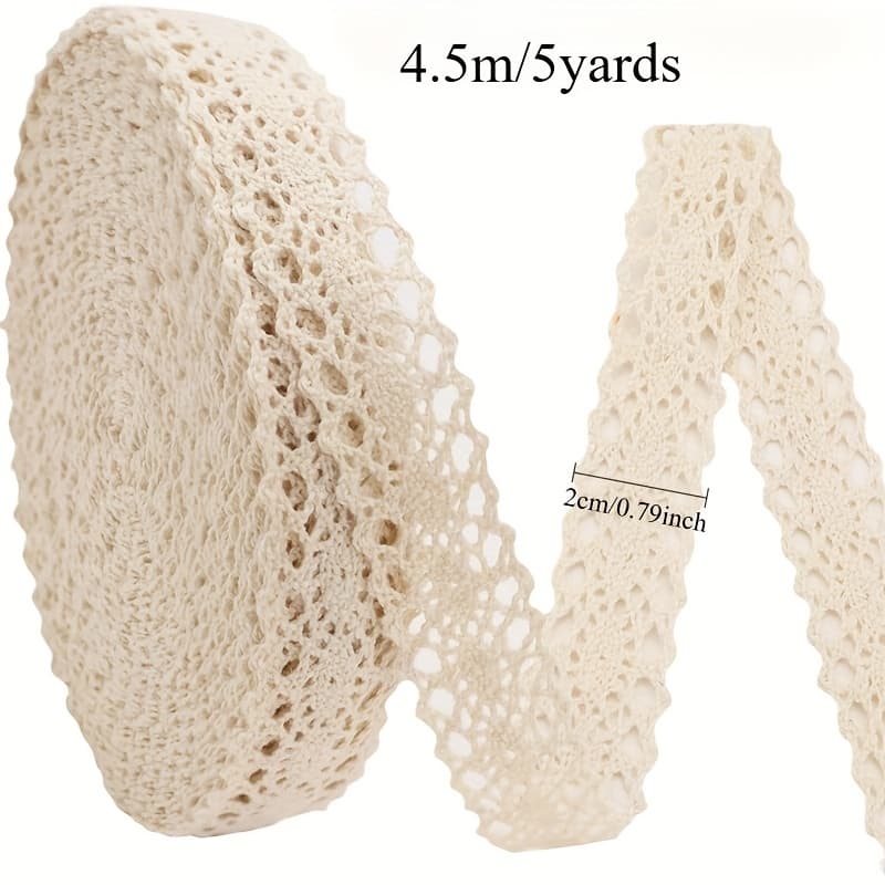 TEMU 5 Yards White/ivory 100% Lace Trim, 2cm Wide - Exquisite Floral Pattern, Suitable For Crafts, Sewing, Scrapbooking, Hair Accessories, Gift Wrapping