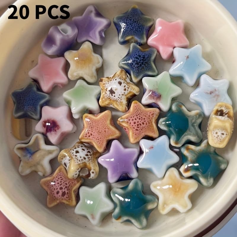 TEMU | 20pcs Star Shaped Irregular Ceramic Beads Multi Color For Bracelets Necklaces Earrings Beginner Friendly Jewelry Supplies