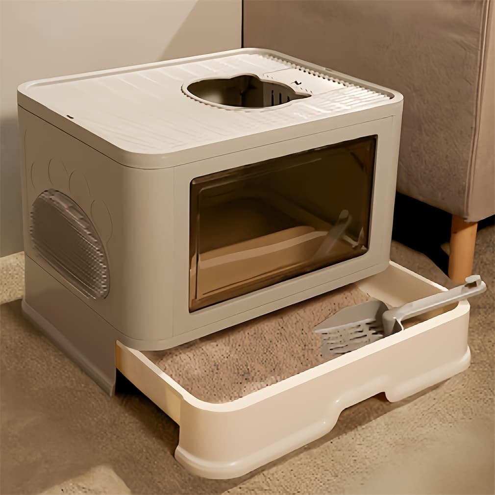 TEMU Premium Cat Litter Box Tray Drawer - Anti-splashing, Easy , Low Maintenance, Ideal For Kittens And Multi-cat Households - Includes Free Litter