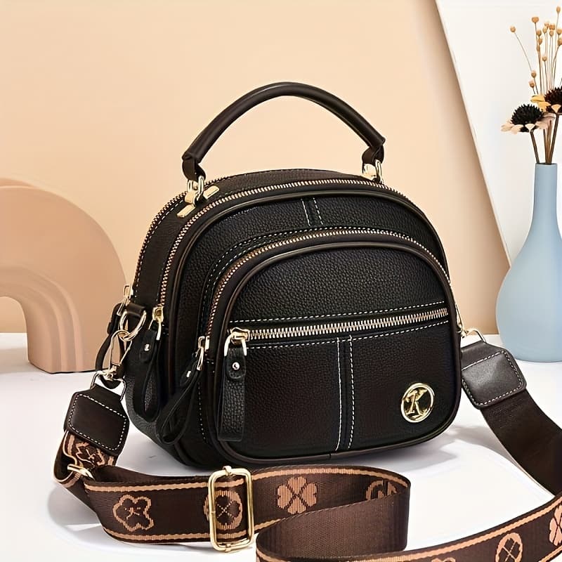 TEMU Ladies' Fashionable And Versatile Small Handbag, Multi Pocket Casual Single Shoulder Crossbody Bag, Layered Design With Adjustable Shoulder Straps