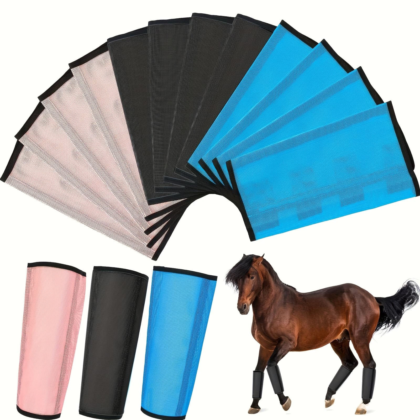 TEMU 12-pack Horse Fly Mesh Leg Wraps - Breathable Mesh Horse Spurs, & Insect Protection For Horses - No Battery Needed, Comfortable Leg Guards For Riding & Training(the Random)