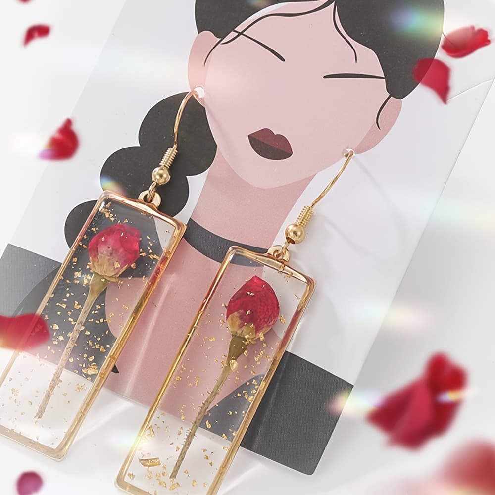TEMU Seal Roses In Transparent Resin To Make Ear Accessories, Keeping Forever. Roses Are Natural Flowers, With Random Shapes And Sizes.