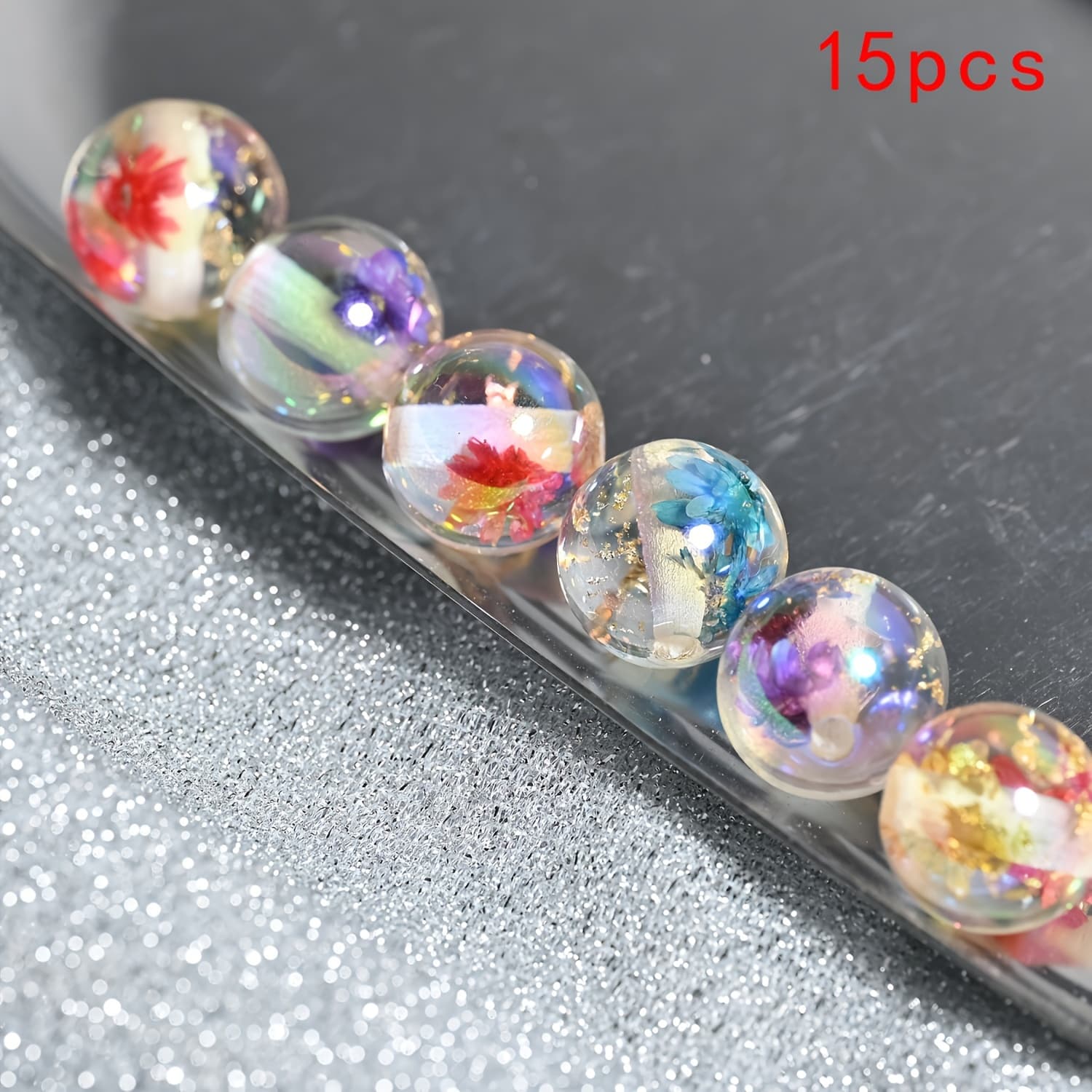 TEMU 15pcs 16 Mm Handmade Flower Beads, Transparent Resin Flower Embellishments For Jewelry Making, Necklaces, Bracelets, Keychains, And Beaded Pen Making Additions