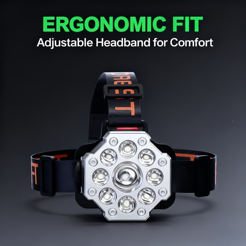 TEMU Internet Celebrity Hot Selling 9 Eye Rechargeable Led Headlight With Strong Zoom Flashlight - Long-range Long With 3 Levels Of Dimming, 90 ° Adjustable, Abs Material