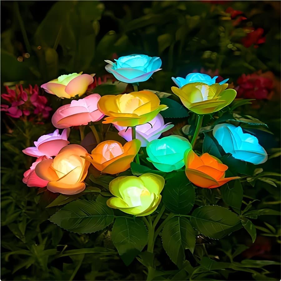 TEMU 4-pack Outdoor Lights With 7-color Changing Lights, Ipx5 Solar Garden Lights Suitable For Outside, Plug-and-play Solar Lights For Yard, Patio, Garden Decorations