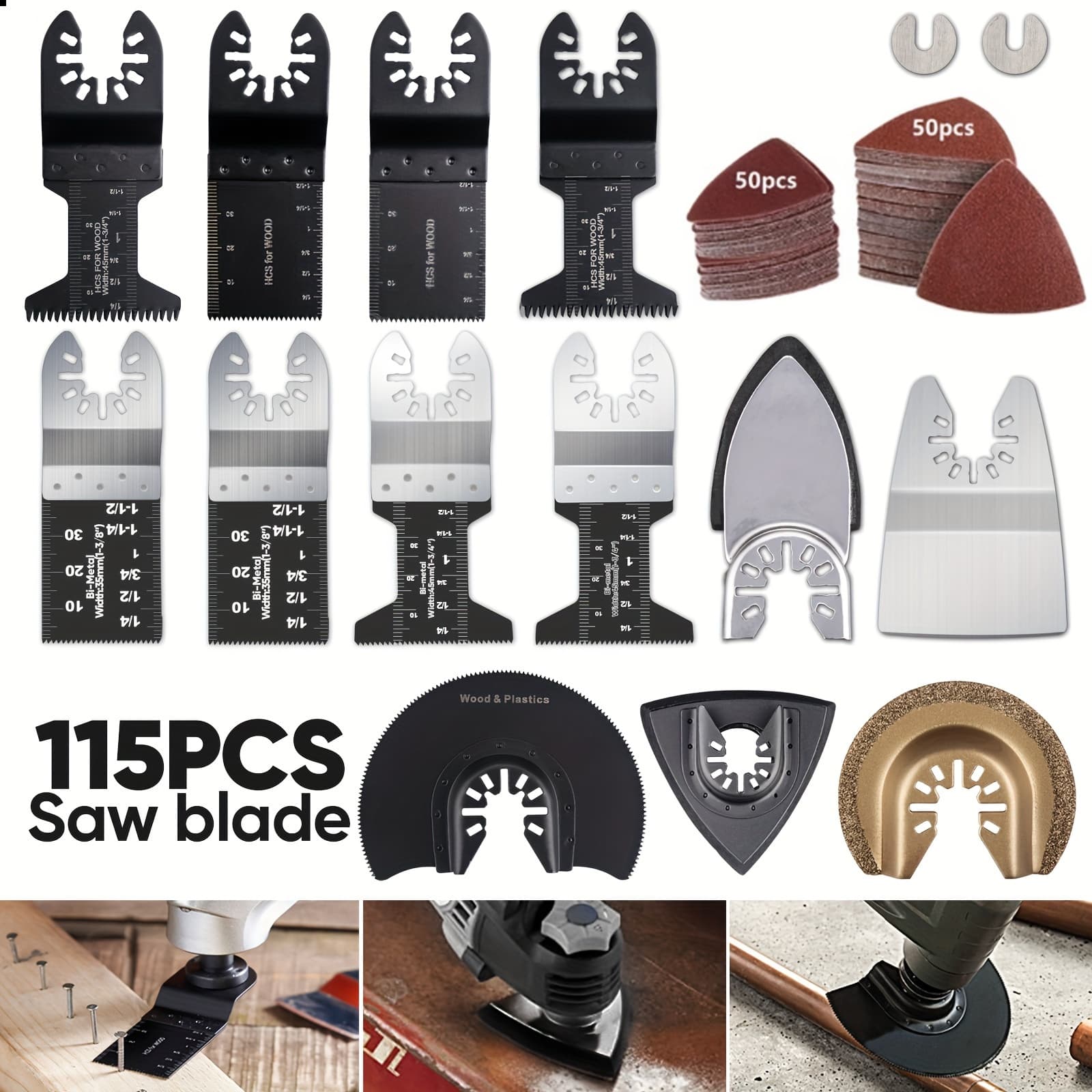 TEMU 115pcs Oscillating Saw Set - Oscillating Tool With Sandpaper, Multitool For Wood, Metal & Plastics, Compatible With - Versatile Tool Additions For & Professional Use