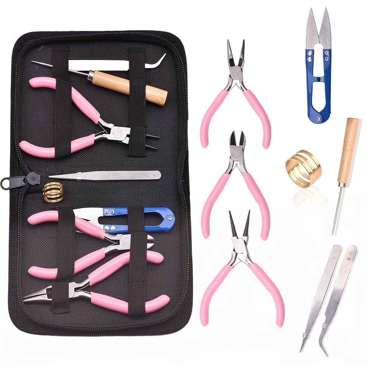 TEMU 8pcs Jewelry Making Tools Kit, -iron Alloy, Round And Needle Nose Pliers, Diagonal Nose Pliers, Non-serrated Wire Cutters, For Beginners And Enthusiasts