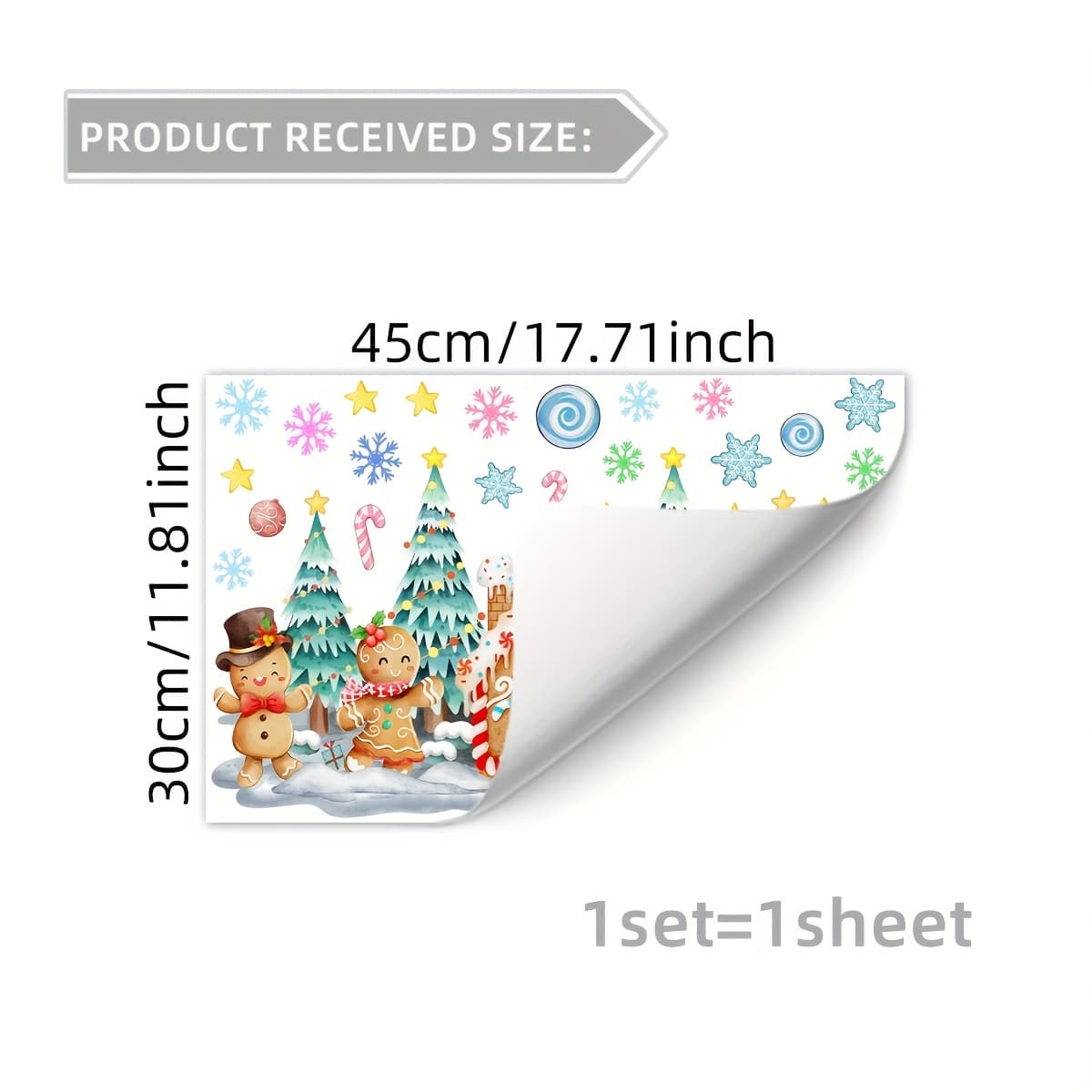 TEMU A Static Cling Decoration Featuring A Christmas Gingerbread House, Christmas Tree, Snowflakes, And Stars, Measuring 30*45cm, Perfect For Decor To Bedrooms, Living Rooms,