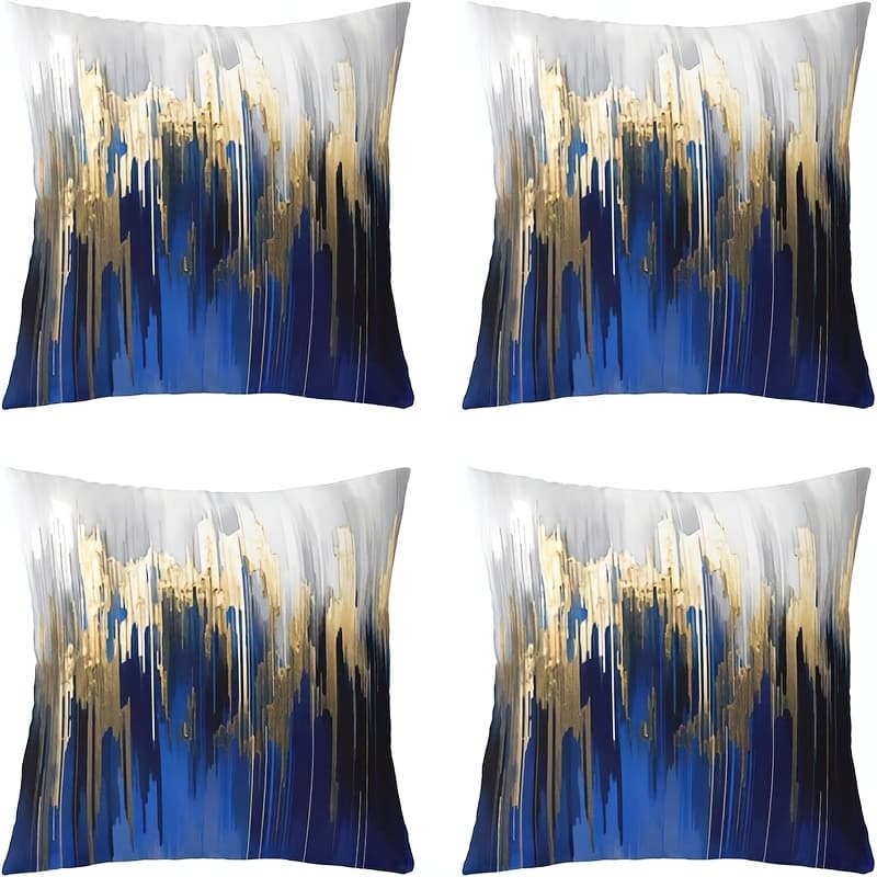 TEMU 4pcs Abstract Art Throw Pillow Covers, Navy & Geometric , Modern Metallic Sequin Accents, Zippered, Machine Washable Polyester Covers For Home Decor - Single-sided (no Insert), Decorative Pillows