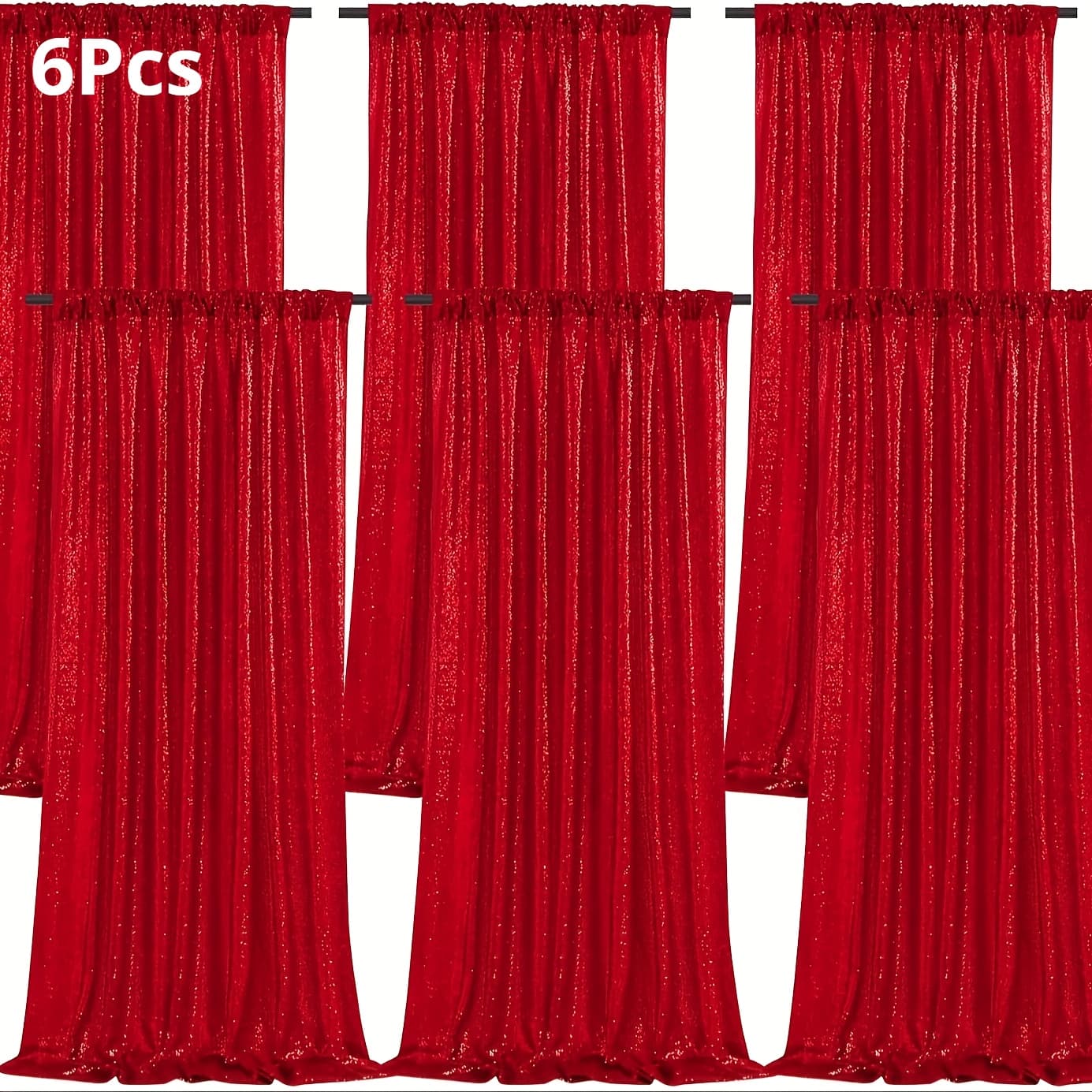 TEMU Red Sequin Backdrop Curtains 6pcs 2ftx8ft Glitter Photography Backdrop For Party Shimmer Back Drapes Birthday Valentine Decorations