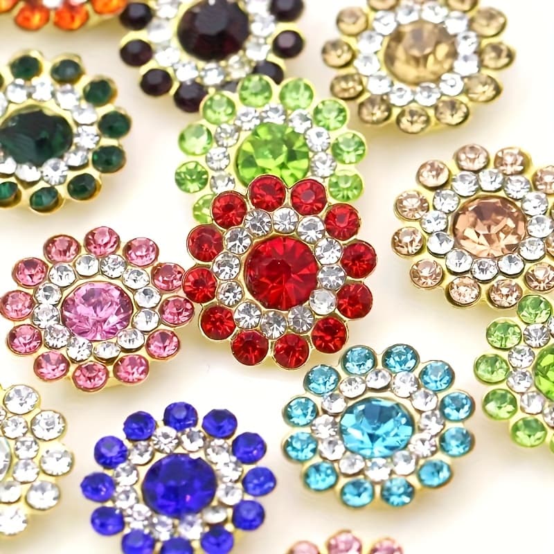 TEMU 49pcs Alloy Flower Crystal Buttons - Multicolor (,,,,,,,,) 14mm Craft Buttons With Crystal For Diy Sewing,, Clothing Decoration - Suitable For Craft & Fashion