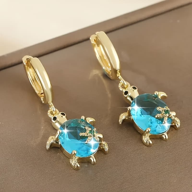TEMU 1 Pair Cute Sea Turtle Earrings With - Turtle Studs, Sparkling For, Daily Wear & Party, ,, ( &), For Teenager