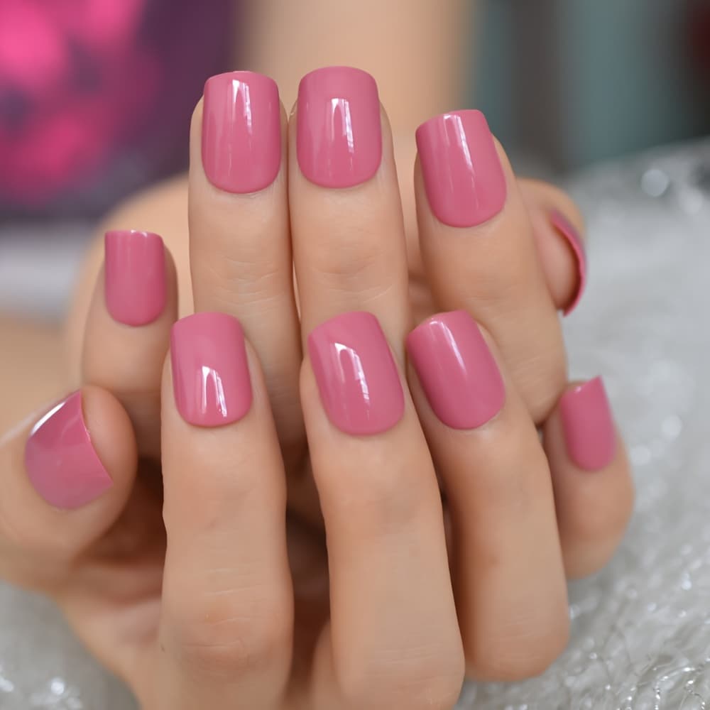TEMU Press-on Artificial Nails Pink Glossy Square And Round Short Style