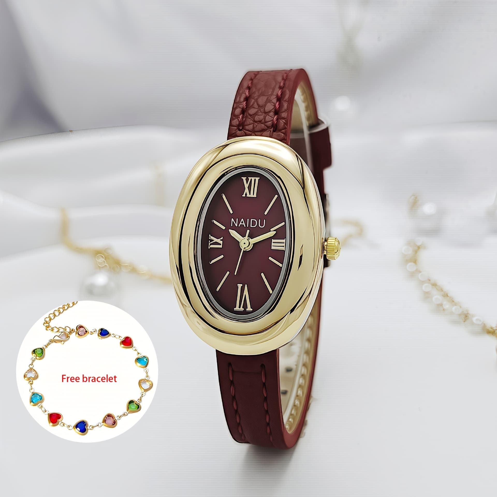 TEMU Temperament Women's Oval Quartz , Vintage Style Women's Watch