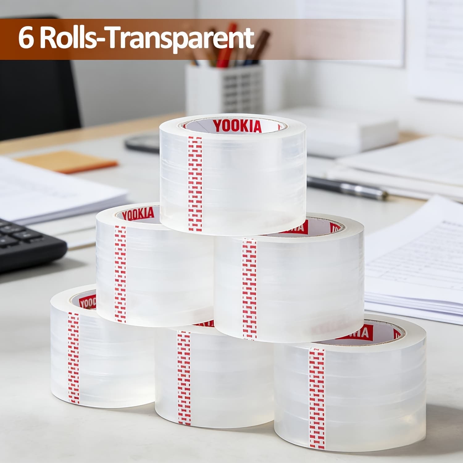 TEMU [ Packing Tape ] 6 Rolls Heavy Duty Packing Tape For Shipping, 2" X 110 Yards - 2.5 Mil Thickness | Clear Tape & Colored Tape For Sealing Packing, Shipping & Storage
