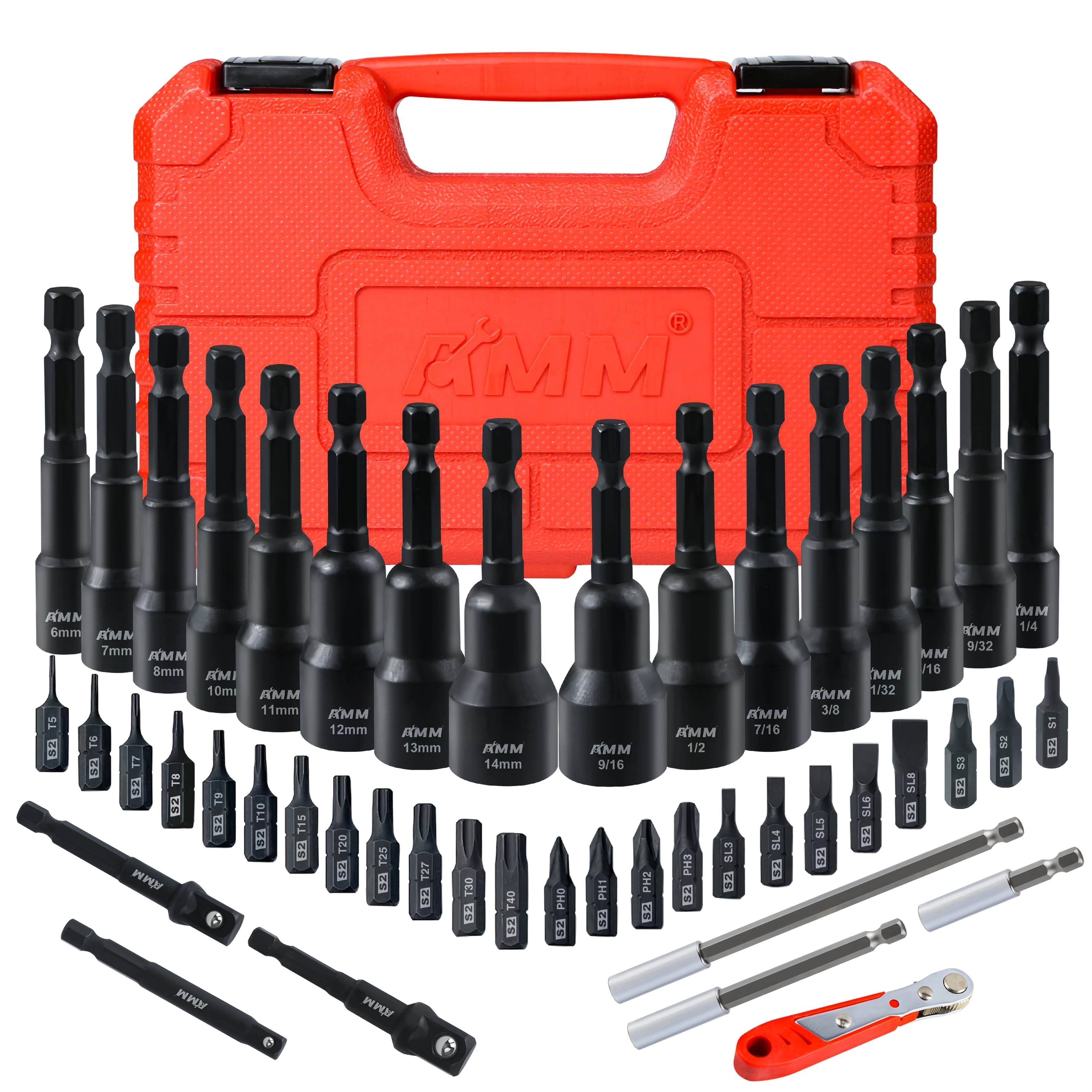 TEMU Amm 47pcs Magnetic Nut Driver & Screwdriver Bit Set, Includes Nut Driver Set For Impact Drill, Screwdriver Bit, Mini Ratcheting Wrench, Drill Bit Adapter & Bit Holder | 1/4" Hex Shank | Cr-
