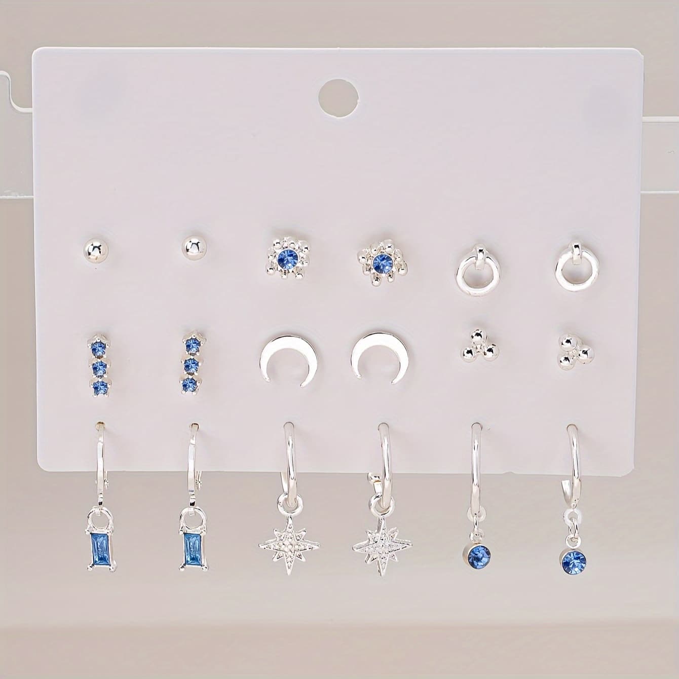 TEMU 9 Pairs Of European And American Fashionable, Exquisite, And Simple Academic Style Stud Earrings With Moon And Star Designs, Suitable For Women' Wear And As Gifts, Jewelry Accessories