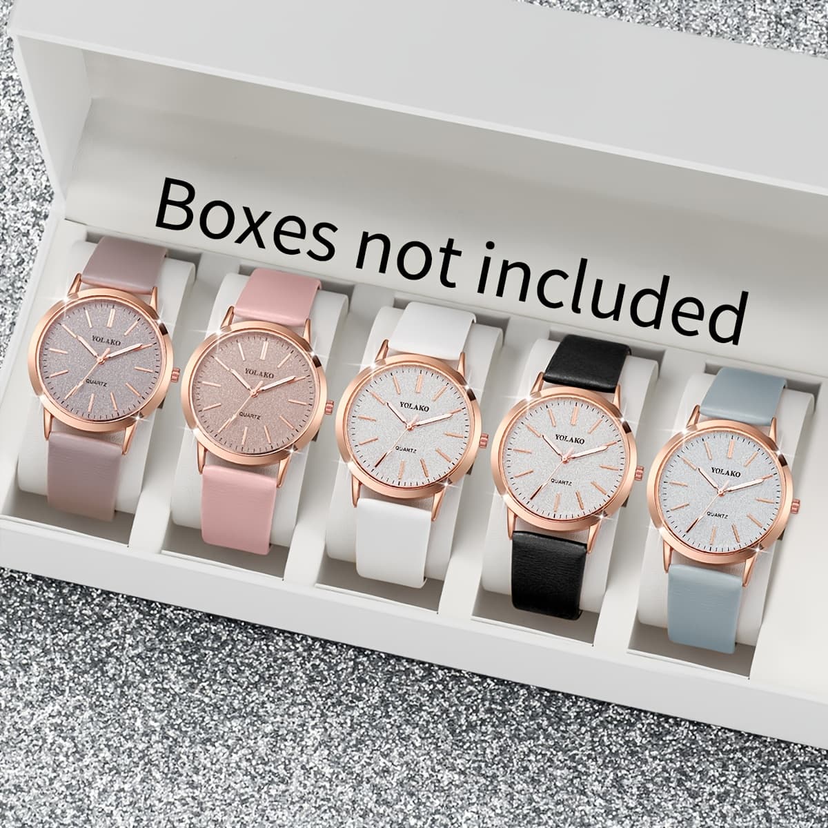 TEMU Ladies' Elegant And Simple Mixed-color Matte Dial Quartz Watch Set, 2/3/4/5-pcs, Watch Box Not Included