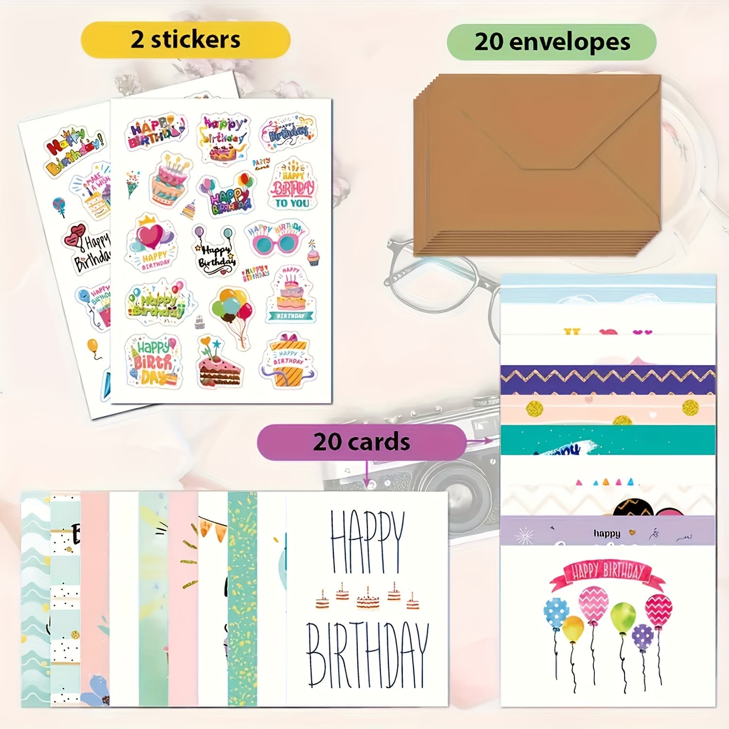 TEMU 42pcs Birthday Cards, Featuring Envelopes And Stickers, With Cartoon Designs. A Of Small Greeting Cards Suitable For Any Recipient, Perfect For A Birthday Celebration Kit
