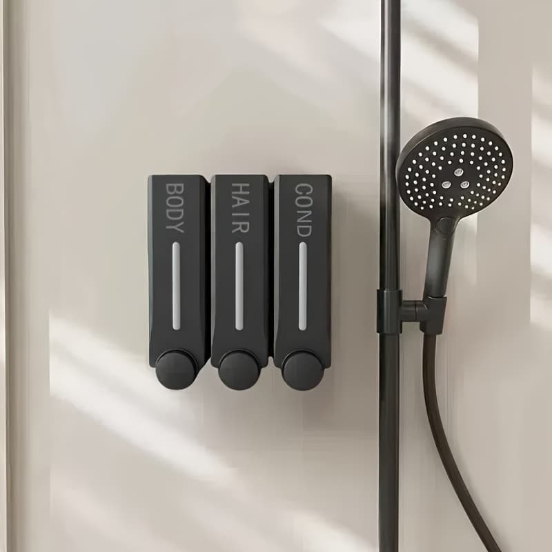 TEMU New 57 Soap Dispenser 300ml - Black 3pcs, Three-head Nail-free Wall-mounted Hotel Bathroom Soap Dispenser, Wall-mounted Hand Soap, Body Wash, Shampoo, Push-type Soap Dispenser Px